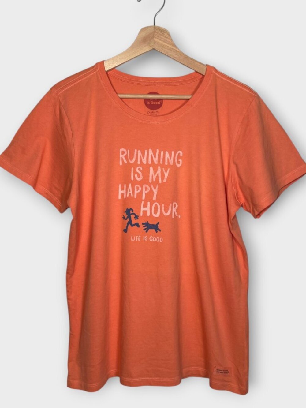 LIFE IS GOOD Crusher Tee Classic Fit LARGE Unisex Peach Running